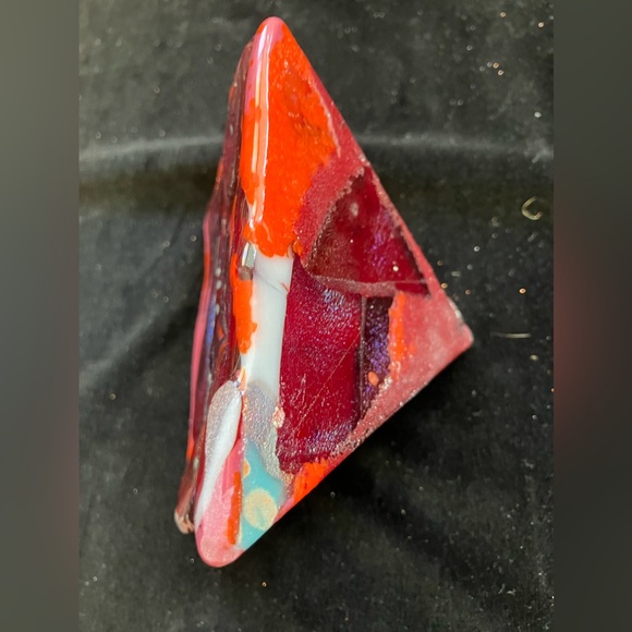 Handmade Cast Glass Pyramid “Solar Flare 2”  Brilliant Yellow Glass  4”x4” - Picture 5 of 9